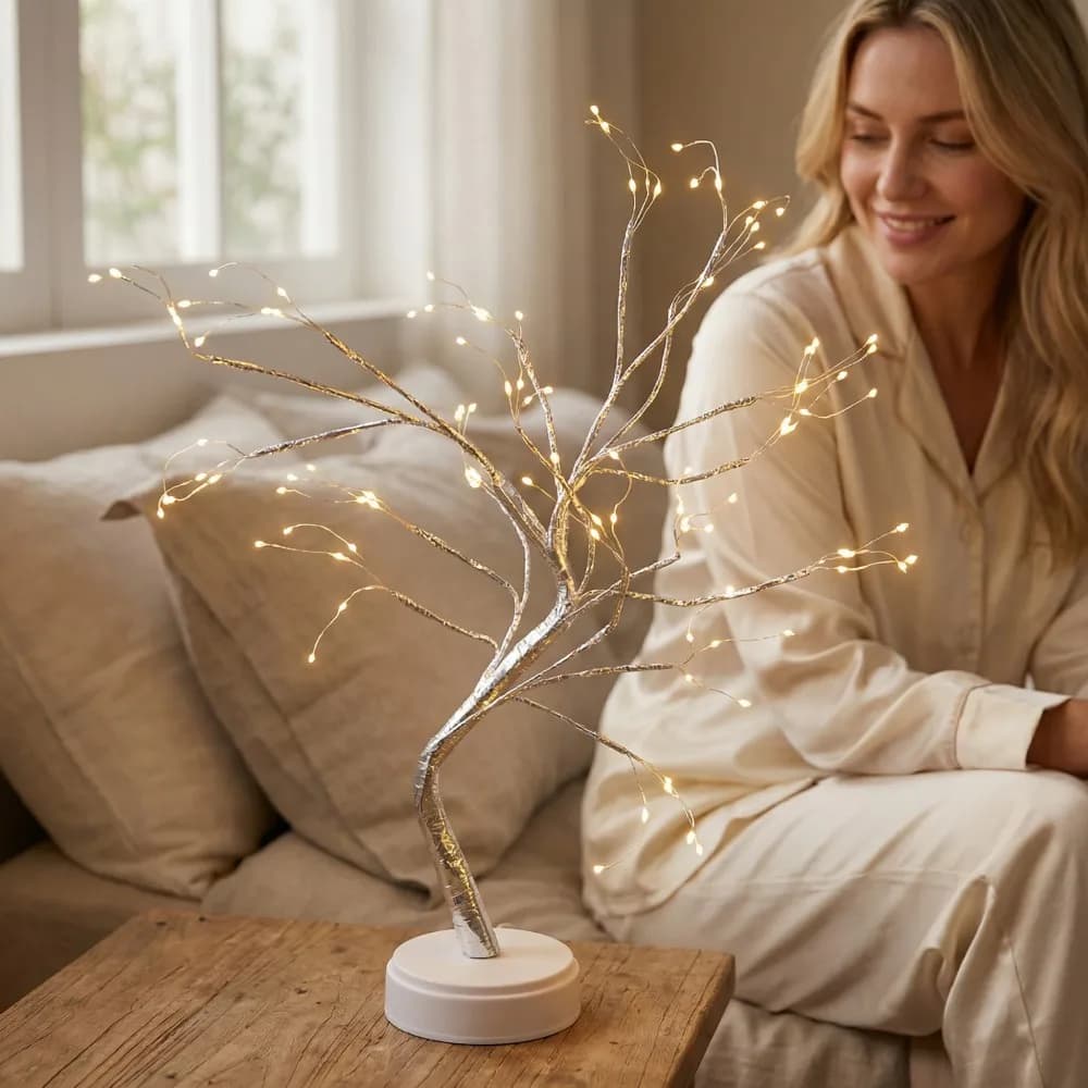 Lampada Bonsai da Tavolo con 108 LED Bianco Caldo, Luce Artificiale Scintillante a Batteria/USB per Decorazioni Matrimoniali e Casa