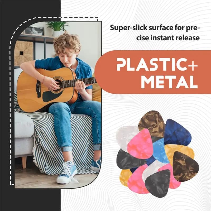 Kit di Accessori per Chitarra ABVH-65 PCS con Corde, Accordatore, Capotasto, Plettri, Portaplettri, Plettri per Dita, Perni per Ponte