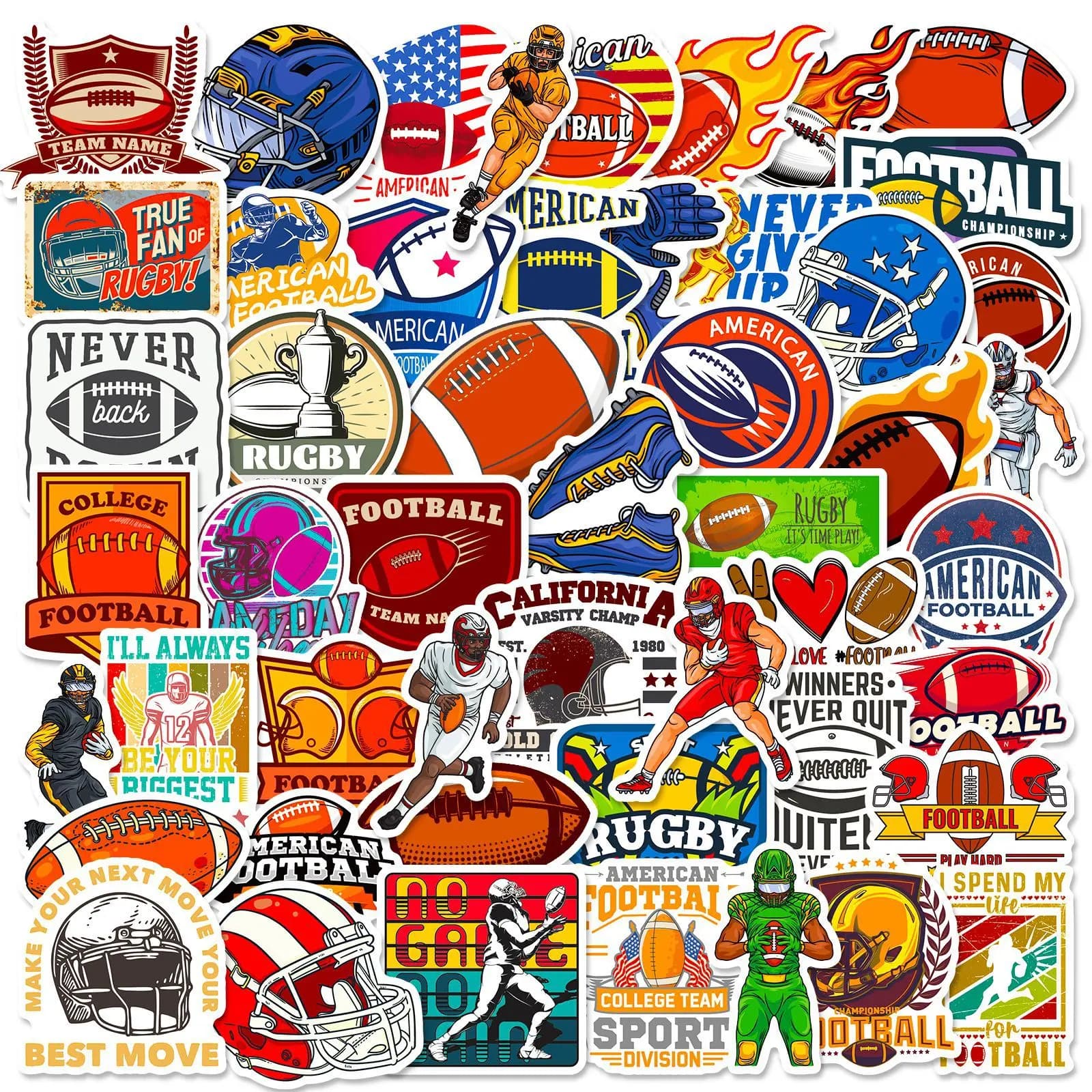 50 Pezzi Adesivi Football Americano Nuovo Stile, Graffiti Cartoon, Decalcomanie Fai-da-te per Valigie e Skateboard