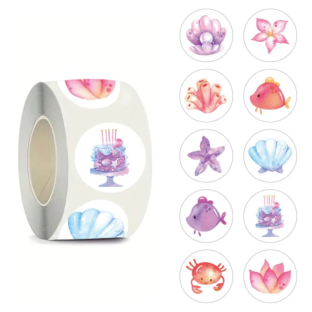 500pcs Watercolor Marine Animals Stickers, (1 Inch Labels/10 Patterns) For phone case Laptop Notebook DIY Aesthetic Stickers
