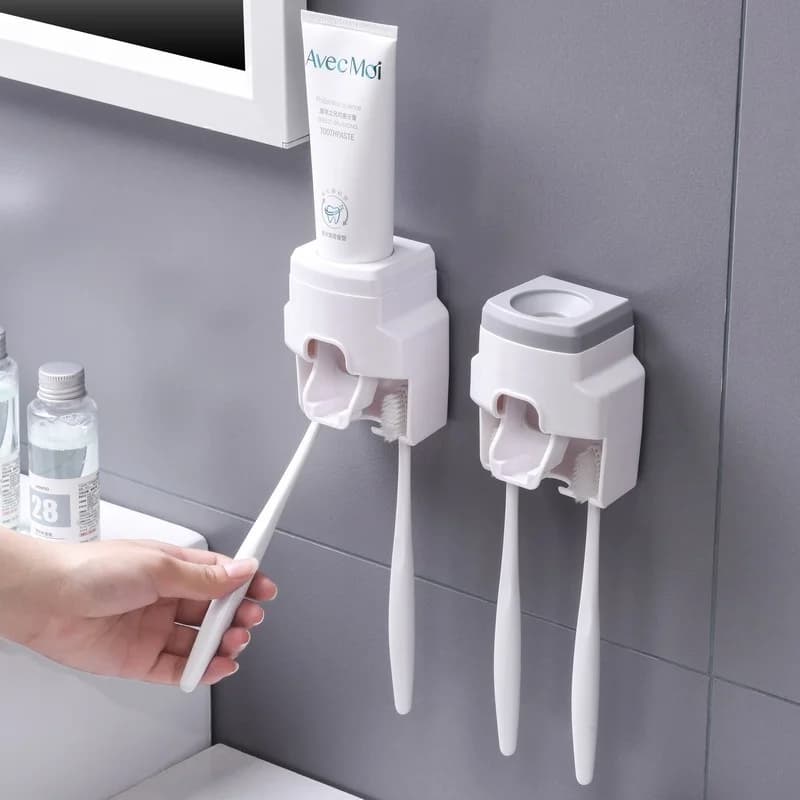 Set di dispenser automatico di dentifricio estrusore a parete in plastica senza punzonatura porta spazzolino per uomo pigro accessori per il bagno gadget