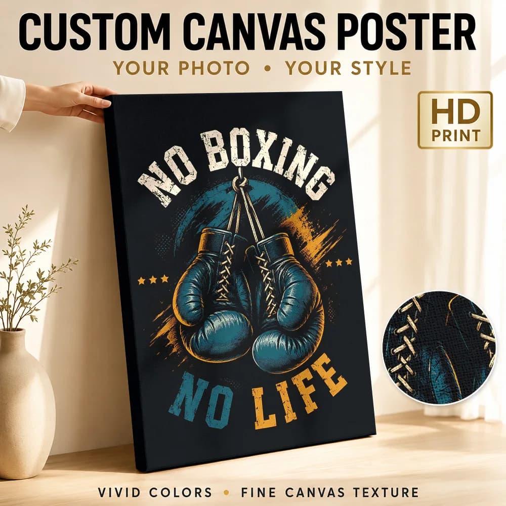 No Boxing No Life Boxing Gloves Canvas Painting Poster Personalized Photo Sports Portrait Wall Art for Gym Decor Ready to Hang