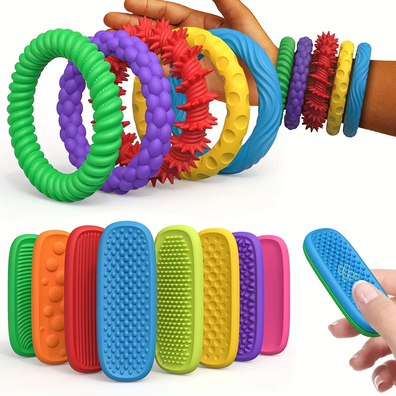 Kit braccialetto sensoriale Giocattoli agitarsi Adulti Pietra sensoriale in silicone strutturata per autismo Bambini Calmante Fidget Giocattoli antistress