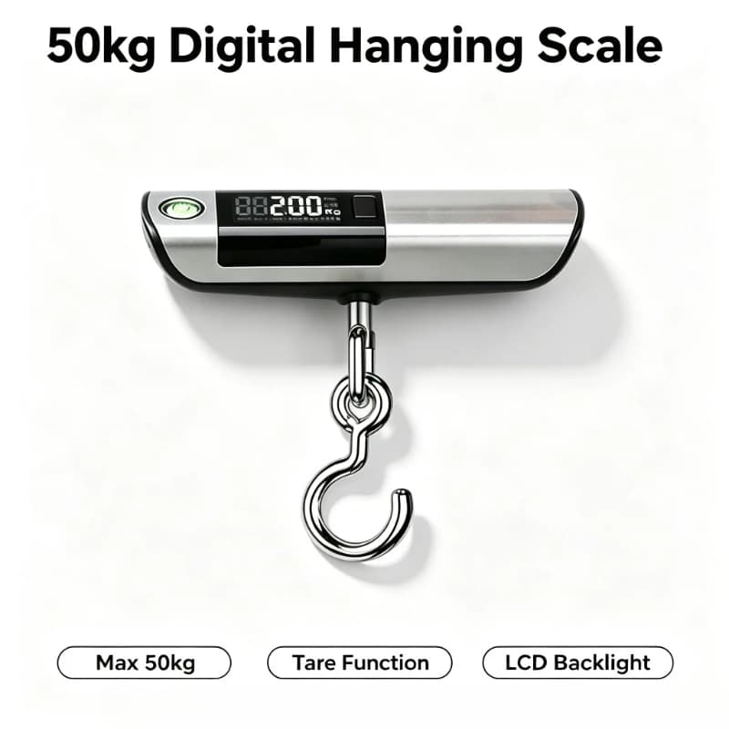 50kg Portable Digital Hanging Scale LCD Backlight Display High Precision Handheld Hook Scale for Travel Luggage