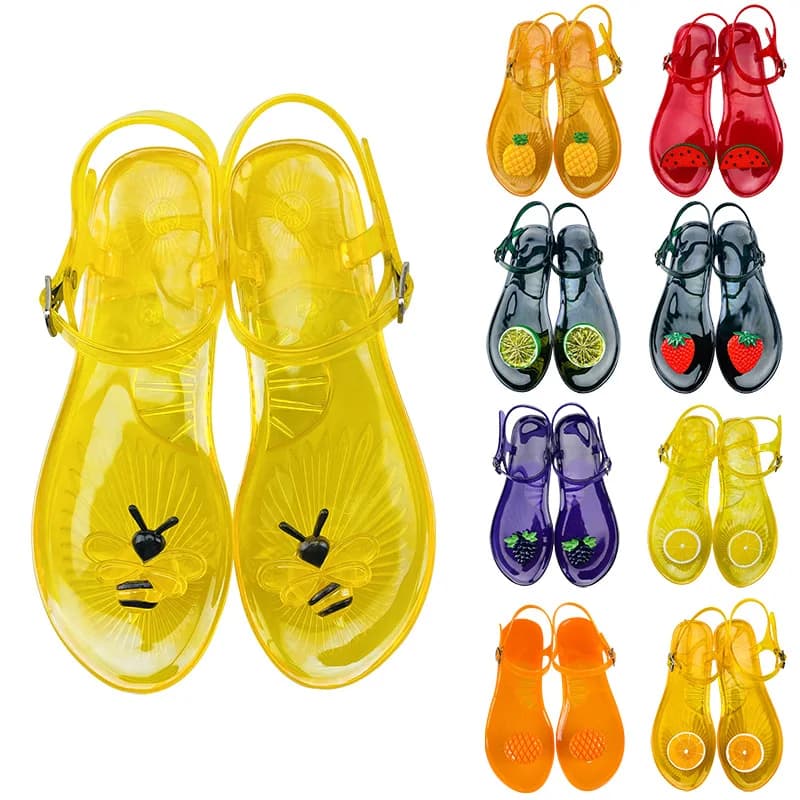 New Women Round Toe Jelly Sandals Anti Slip Soft Bottom PVC Beach Sandals With Lemon Decoration