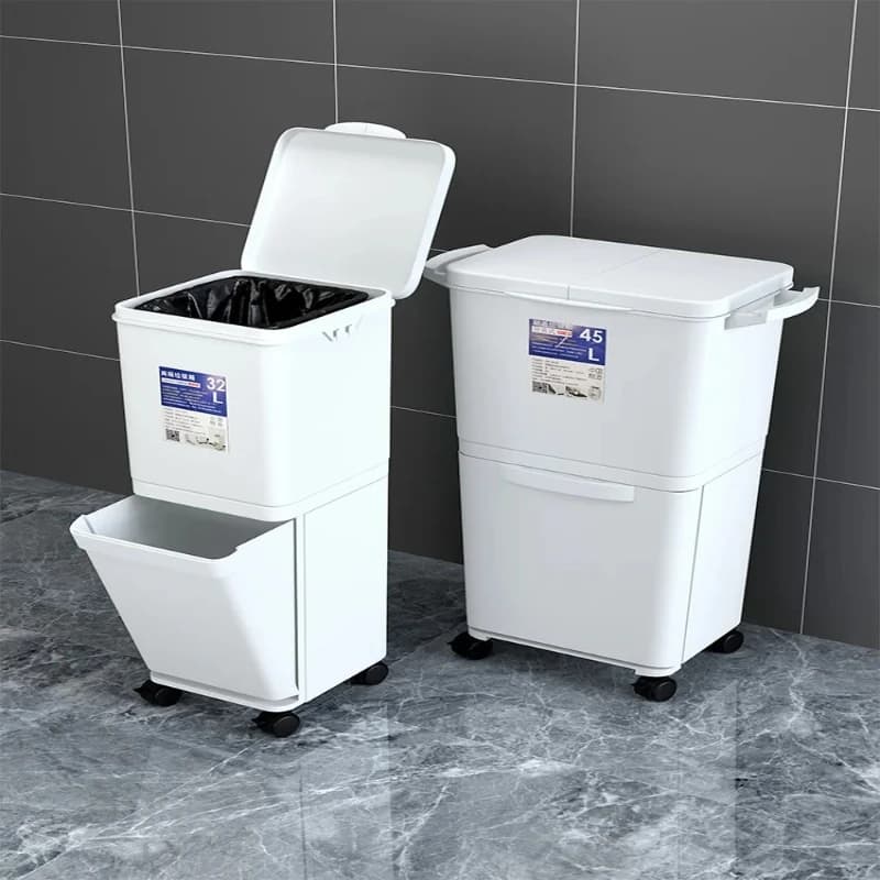 Contenitori per il riciclaggio resistenti per uso in ufficio domestico Pattumiera alta con sensore di movimento, bidone da cucina a doppio scomparto da 30 litri con coperchio e ruote,