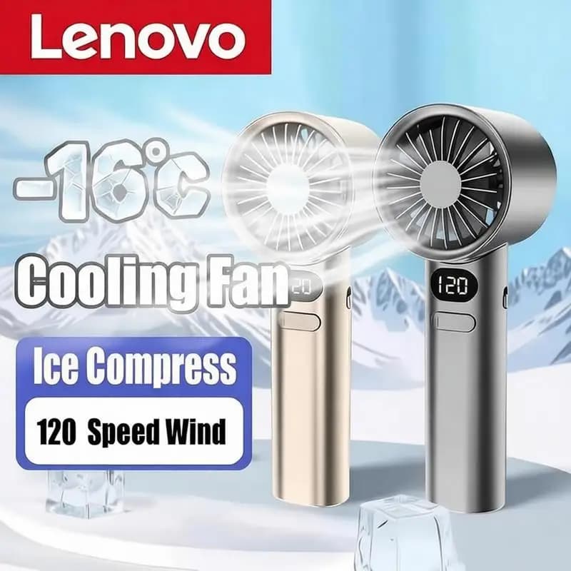 Lenovo Handheld Fan 120 Speeds High-Speed Portable Turbofan USB Rechargeable Electric Fan Digital Display for Office Home 2026