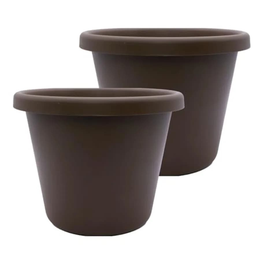 Vasi Rotondi Classici da 14 Pollici con Drenaggio e Bordo Arrotolato, Fioriere in Plastica per Piante da Interno ed Esterno, Confezione da 2, Decorativi
