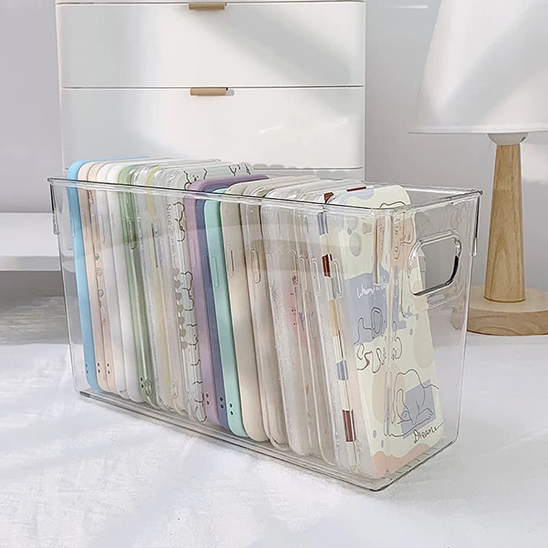 Ins custodia per telefono trasparente Organizer Storage Box Desktop acrilico articoli vari cestino portaoggetti cosmetici piccolo Rack