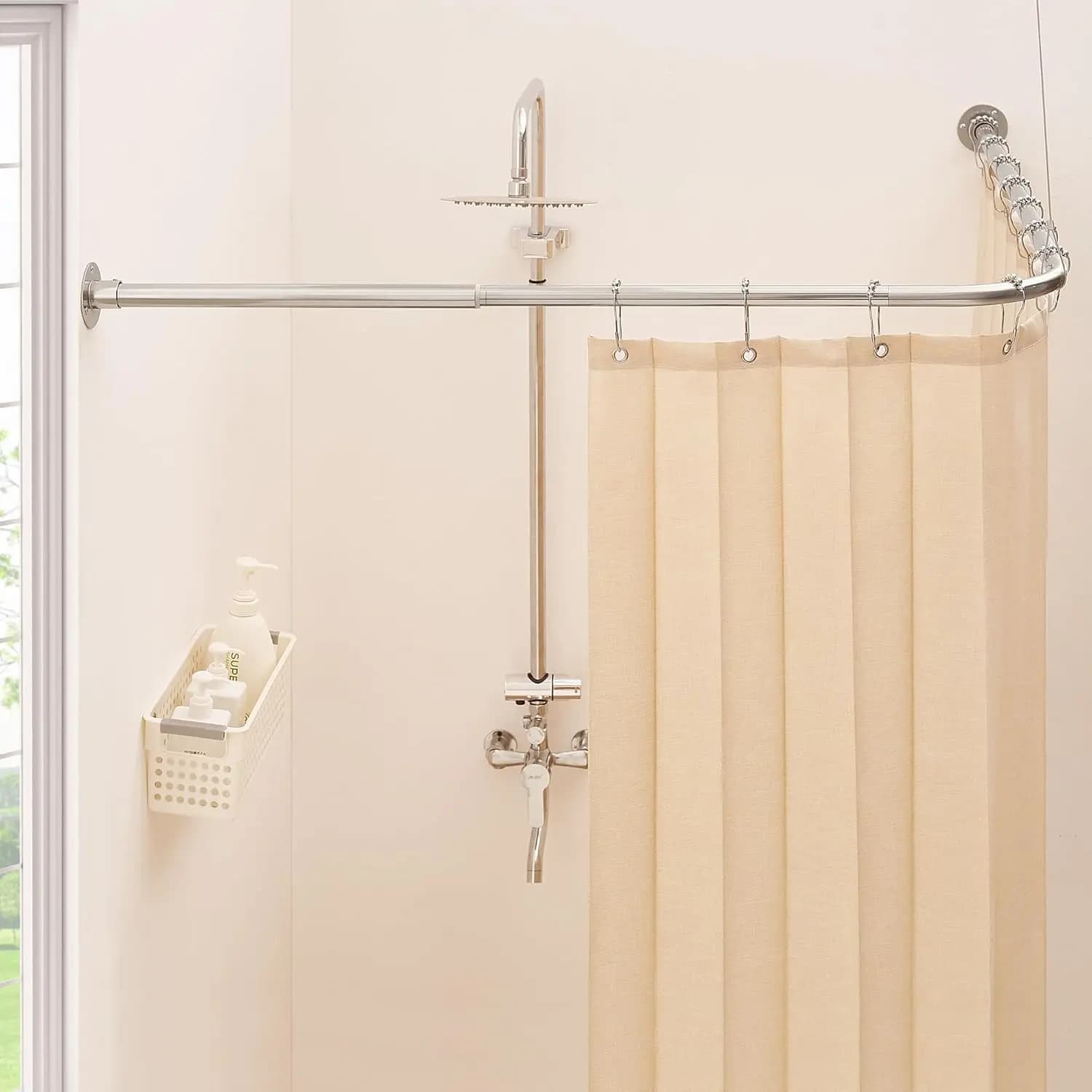 Asta per tenda doccia angolare a L, [99-172 cm] x [140-213 cm], Asta doccia regolabile a 90 gradi per bagno, vasca da bagno