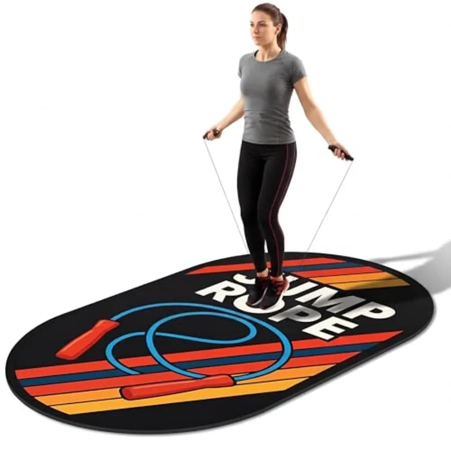 Rubber pad for jumping with rope, 71 x 36 inches, large, for indoor and outdoor, shockproof, anti-slip, oval design, for floor protection during training.