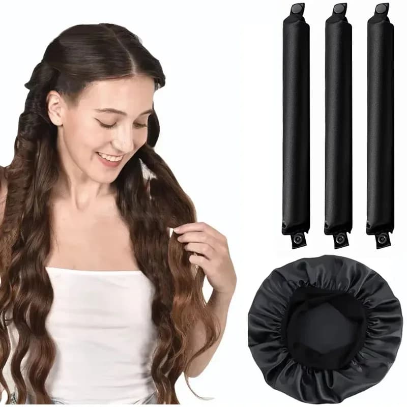 Set of 4/5 pieces heat-free curling rods with hair curler band with satin bonnet for long and soft flexible rods for lazy curls Hair for sleeping
