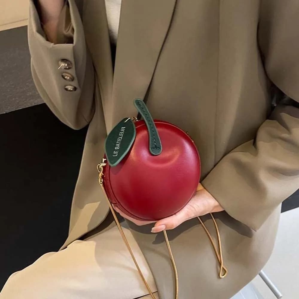 Coin Purse Fruit Shape Chain Bag Solid Color Large Capacity Leather Round Pouch Anti-splash Water Lightweight