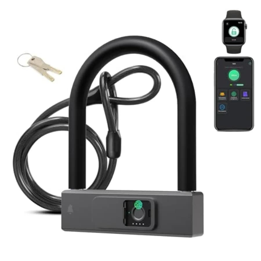 Lucchetto a U Intelligente per Bici con Cavo, Lucchetto a U per Bicicletta Resistente con Impronta Digitale, Grillo da 18,4 mm, Cavo da 1,5 m con Supporto per Cinghia per Bici da Strada