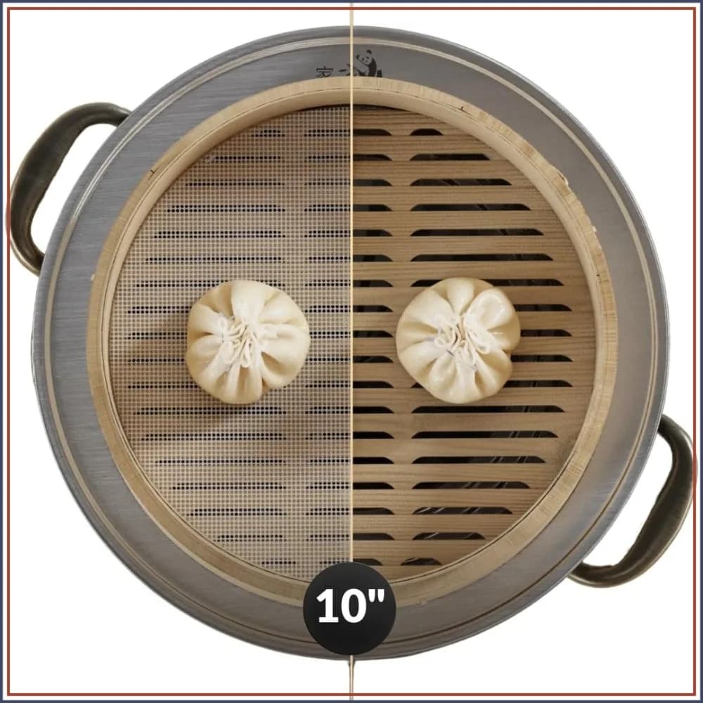10-Inch Bamboo Steamer with 6 Reusable Silicone Liners, BPA Free, Non Stick for Air Fryer, Dumpling, Dim Sum