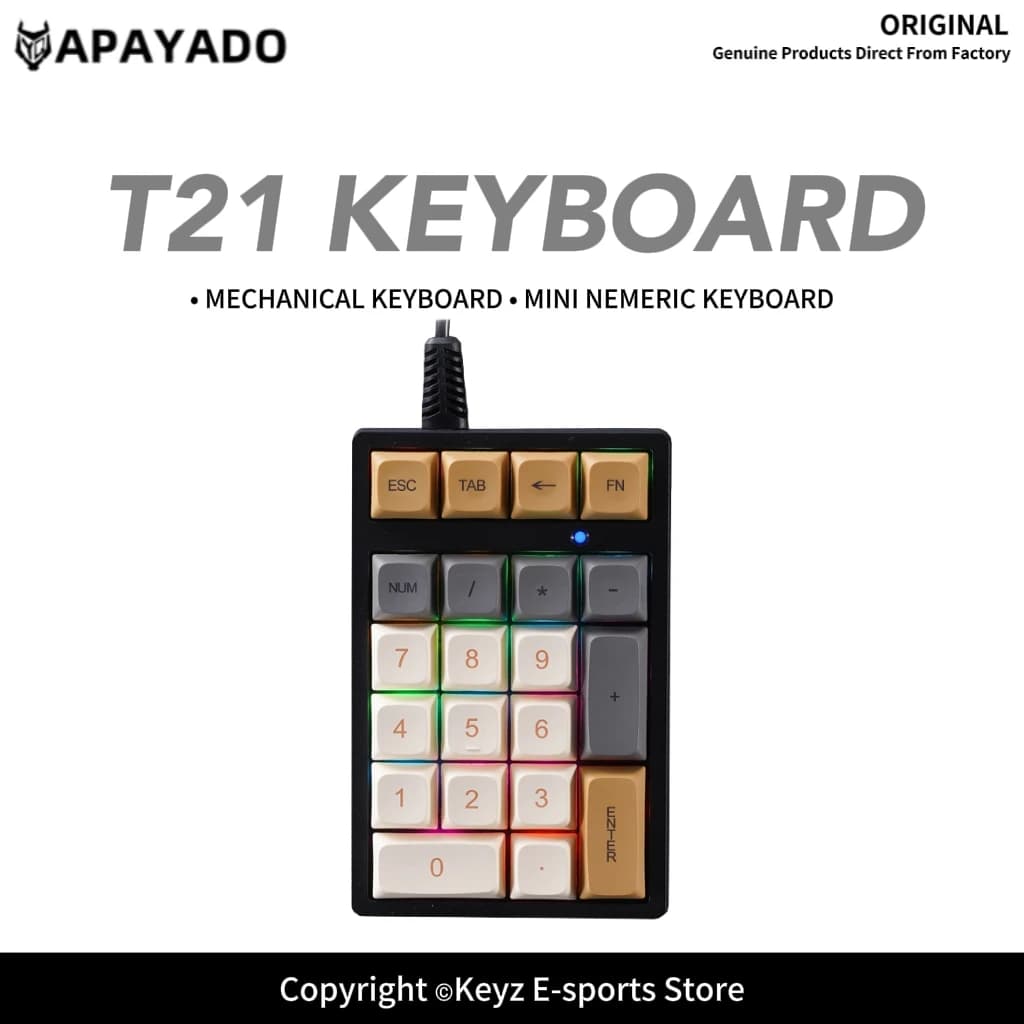 APAYADO T21 Tastiera numerica Tastiera numerica meccanica cablata a 21 tasti, luci multicolori per tesoro/contabilità/ finanza
