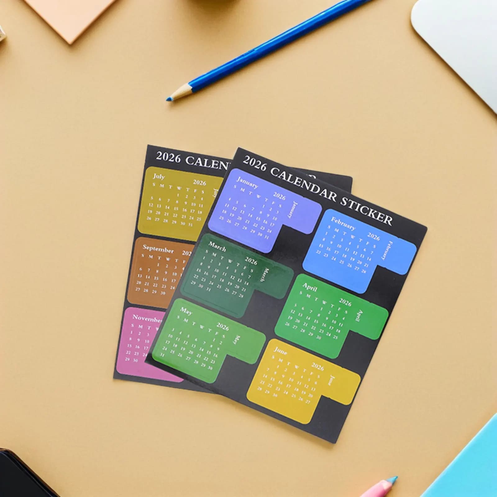 20Pcs Calendar Stickers Planner Vibrant 2026 Monthly Schedule Labels for Journal Notebook Diary Sticky Month Labels