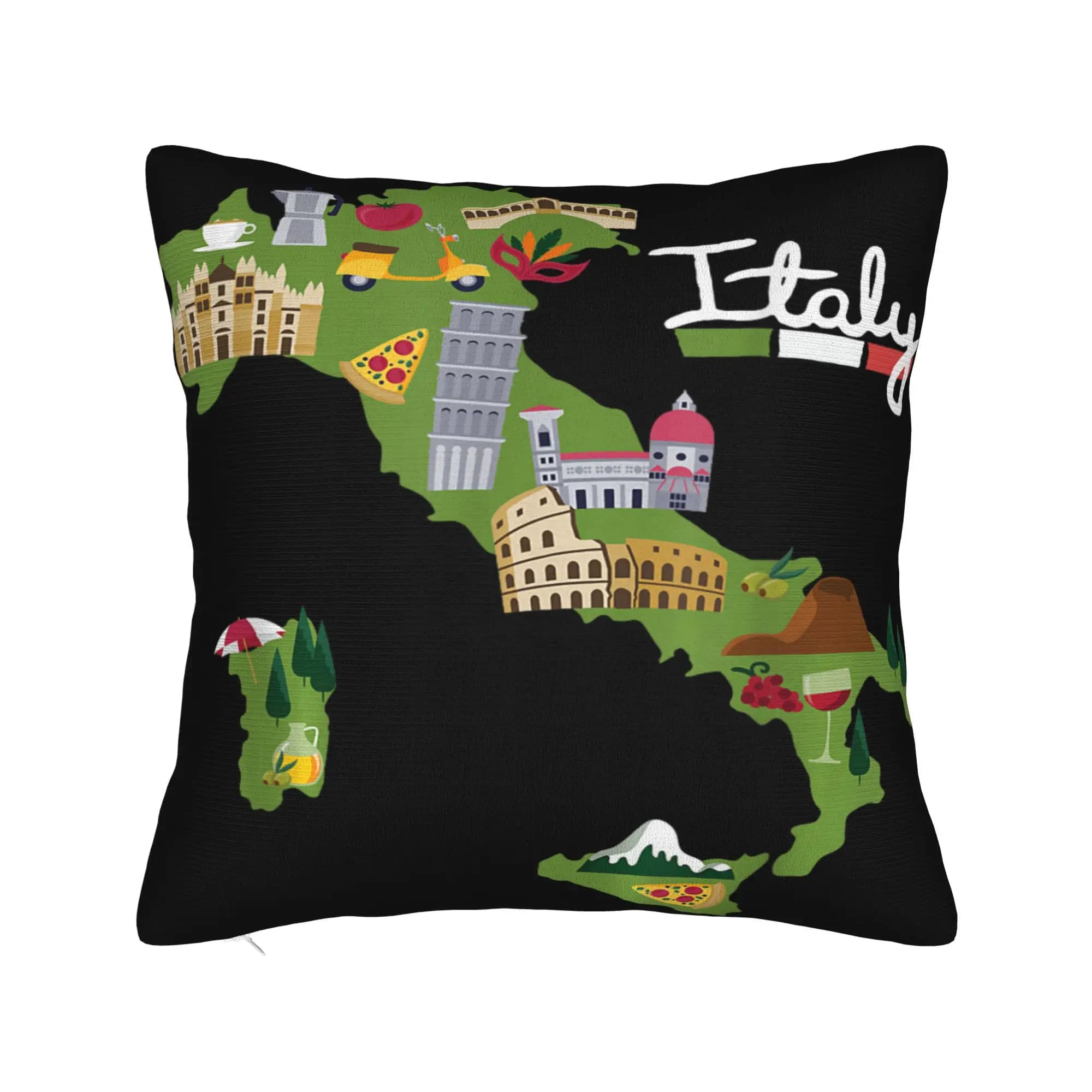 Federa per cuscino con mappa della Italia e bandiera, federa kawaii per soggiorno, letto, sedia