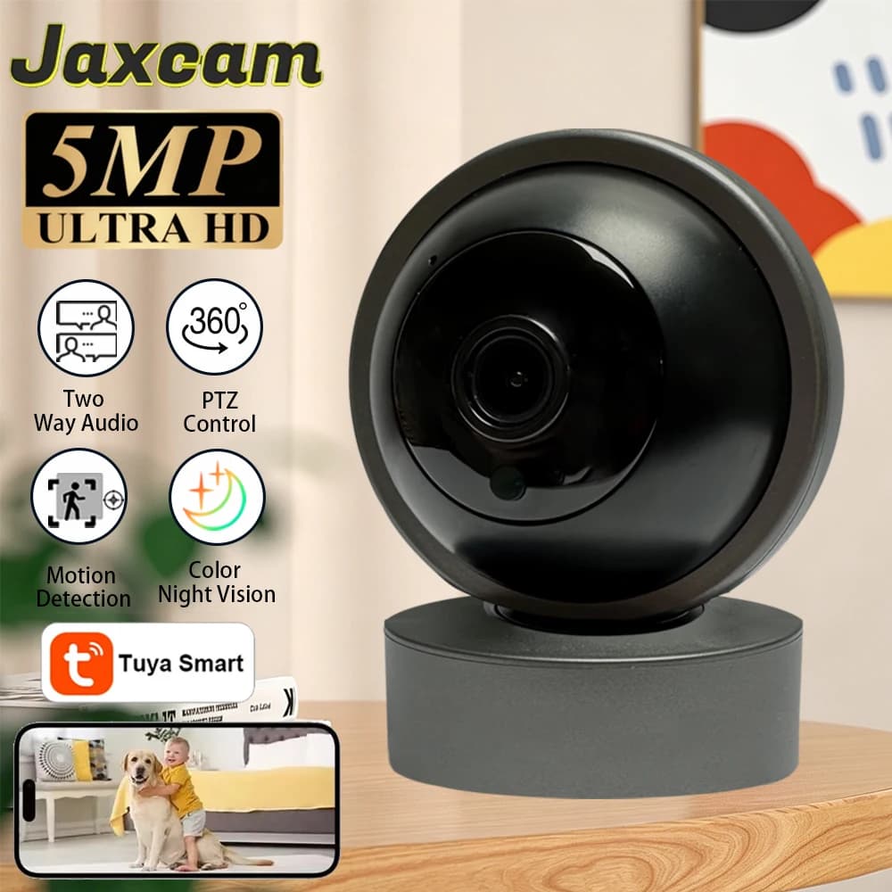 Telecamera di Sicurezza WiFi Tuya Smart 5MP per Interni, Baby Monitor con Visione Notturna a Colori 355 ° Telecamera IP PTZ con Tracciamento Automatico e Audio Bidirezionale