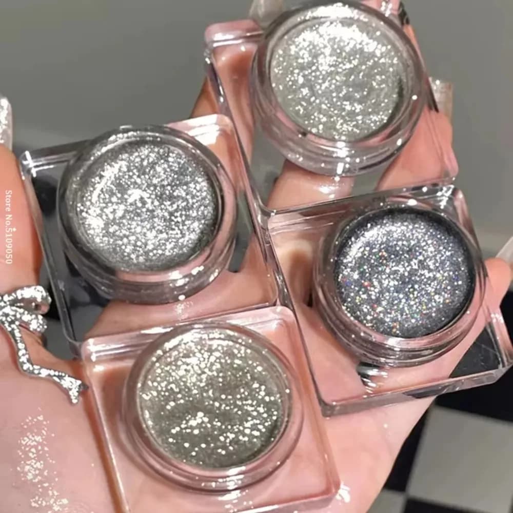 Palette Ombretti Glitterati Neri Effetto Fumo Punk, Gel per Trucco Occhi, Pigmenti Perlati, Illuminante Metallizzato Argento Scuro