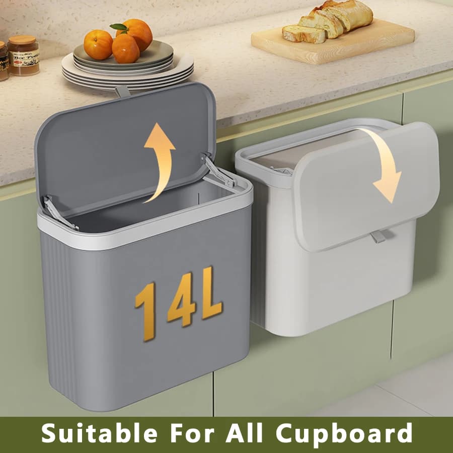 ONEKA 14L Pattumiera da cucina con coperchio Pattumiera sospesa Pattumiera per armadio armadio sotto il lavello Pattumiera per compost