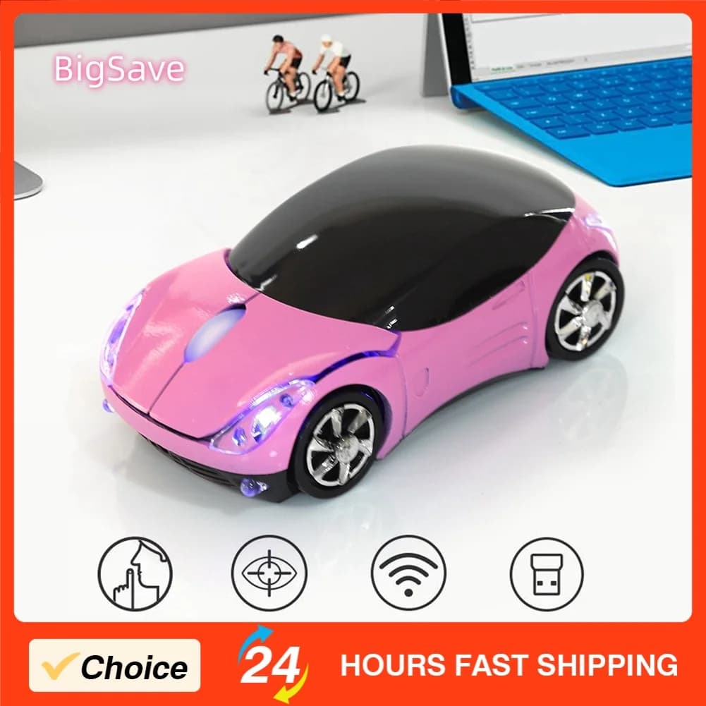 Mouse Ottico Wireless Portatile 2.4G 1600DPI per Mac/ME/Windows PC/Tablet Gaming Ufficio con Ricevitore USB a Forma di Auto
