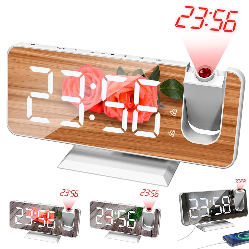 Orologio a Proiezione LED Elettronico con Display di Ora e Temperatura, Proiettore da Soffitto, Grande Schermo per Casa, Camera da Letto, Soggiorno