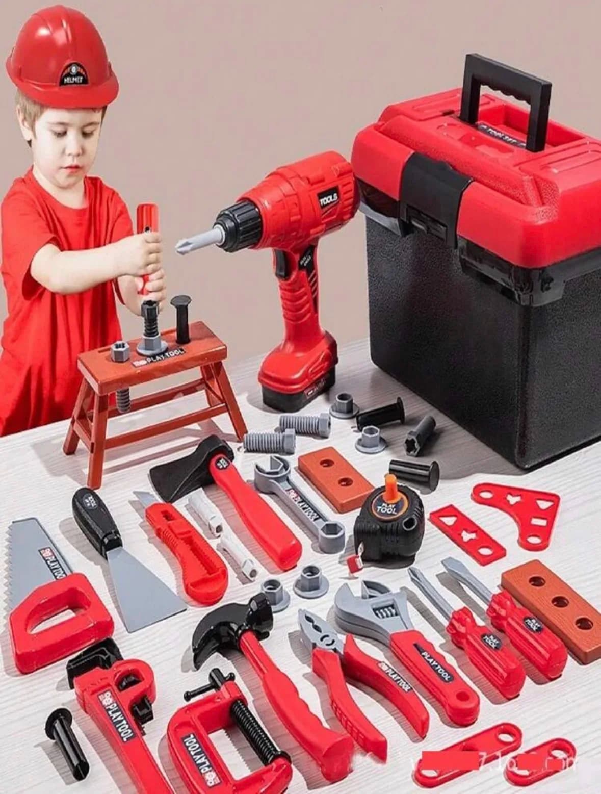 Set di Attrezzi Giocattolo per Bambini 68/55/41/38 Pezzi, Set di Riparazione Simulato, Gioco di Ruolo da Ingegnere, Giocattoli da Costruzione in Plastica, Regalo per Bambini e Ragazzi