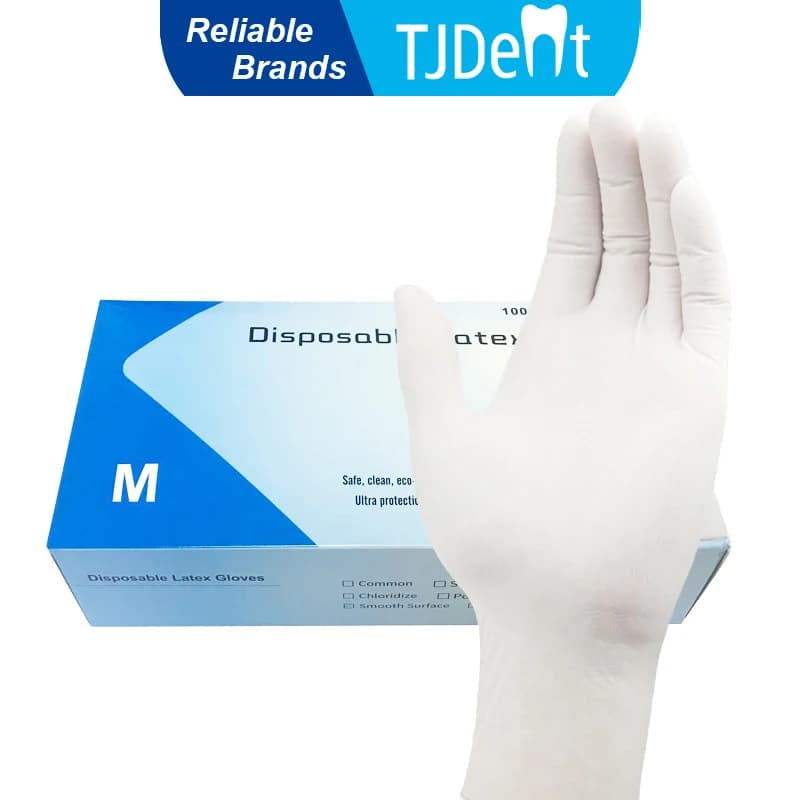 TJDent 100 pz/scatola Guanti di Protezione In Lattice Usa E Getta Grado Dentale Clinica Speciale Guanti Antiscivolo Impermeabili A Prova di Olio Sterili