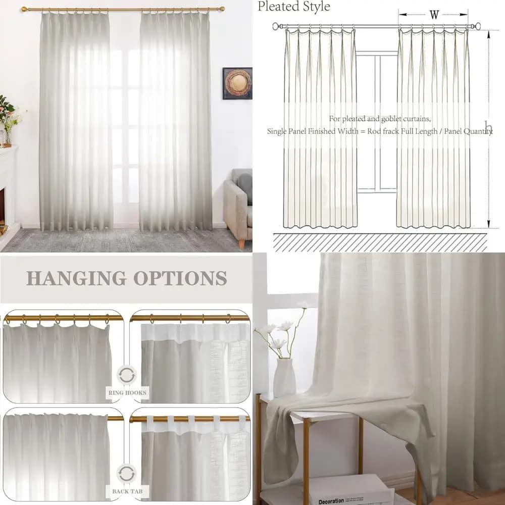 tende a pieghe in lino con filtraggio della luce, larghezza 150" x lunghezza 106", adatte per camera da letto o soggiorno, pannello singolo