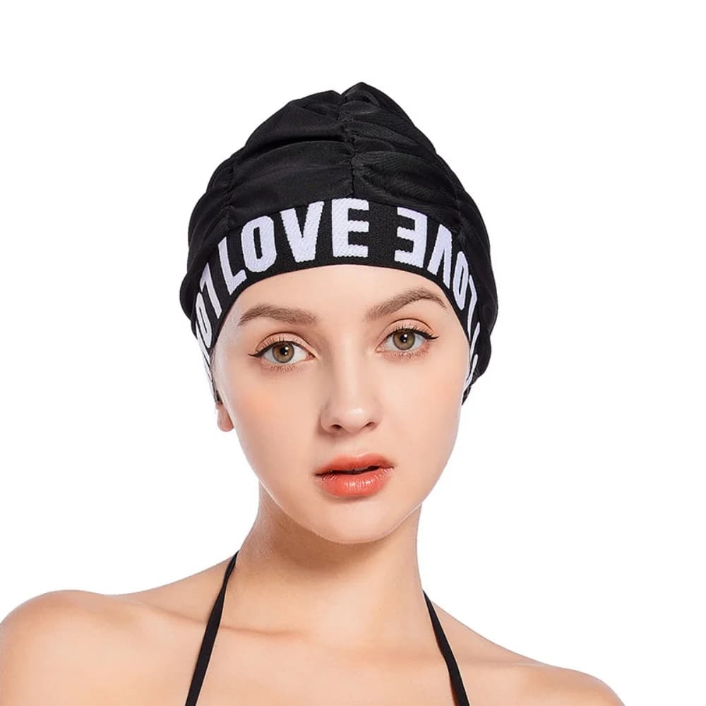 Women's Swimwear Nylon Plissettate with Print Letters Love, Adult Bathroom Hat, Pool Comfortable, Spa
