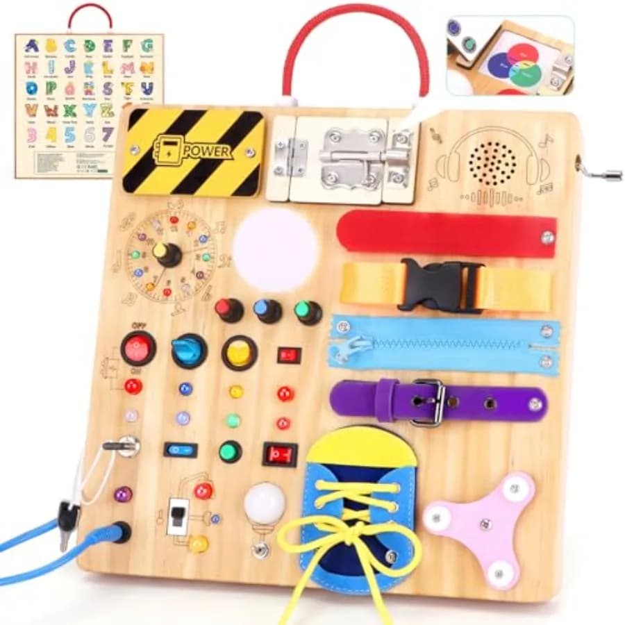 Tavola delle Attività Montessori 23-in-1 con Luci LED, Giocattolo Educativo in Legno per Bambini da 1-3 Anni, Tavola Sensoriale da Viaggio con S