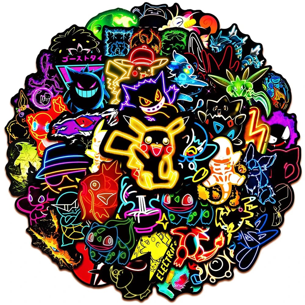 10/30/50pcs Cool Anime Neon Pokemon Stickers Pikachu Cartoon Decalcomanie for Kids Toy Waterproof FAI FROM YOU Phone Skateboard Cute Sticker