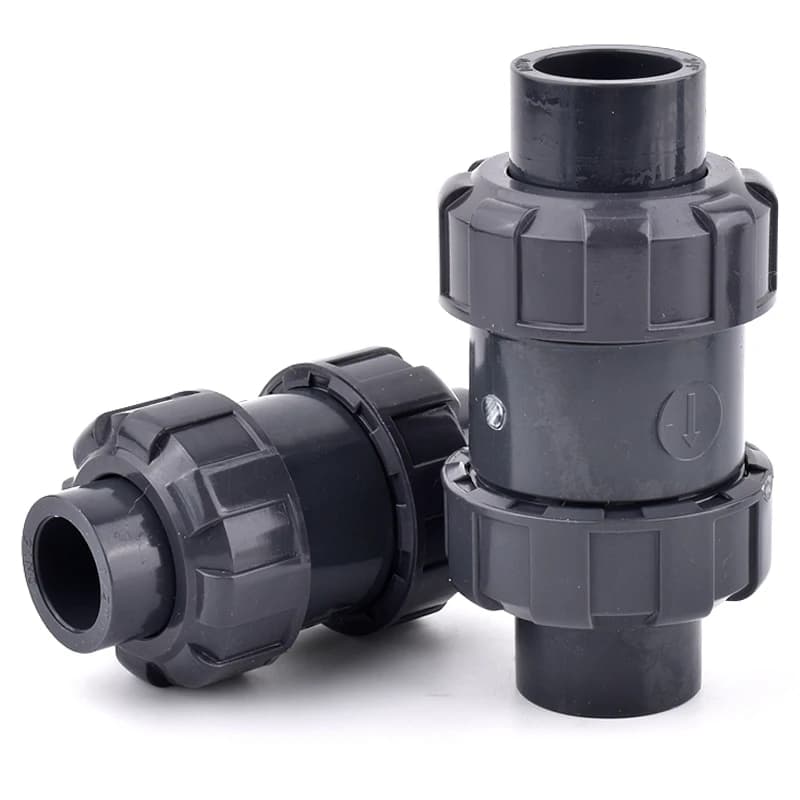 I.D 20~63mm UPVC Double Union Check Valve One Way Non Return Check Valve Fittings For Garden Irrigation Aquarium Fish Tank Pipes