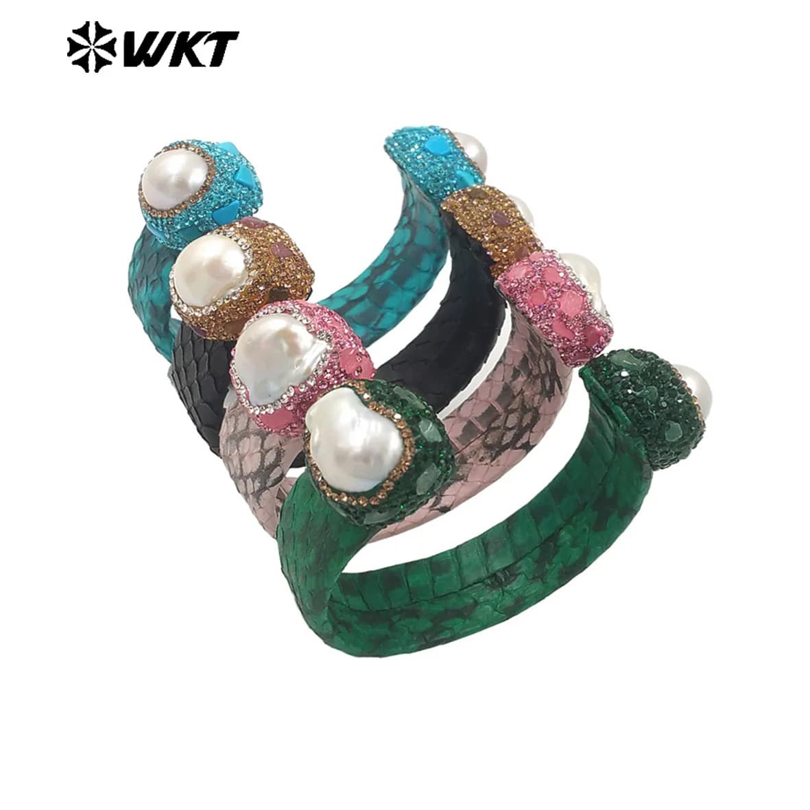 WT-MPB098 Splendido Bracciale in Vera Perla Keshi Barocca con Cinturino in Pelle Regolabile