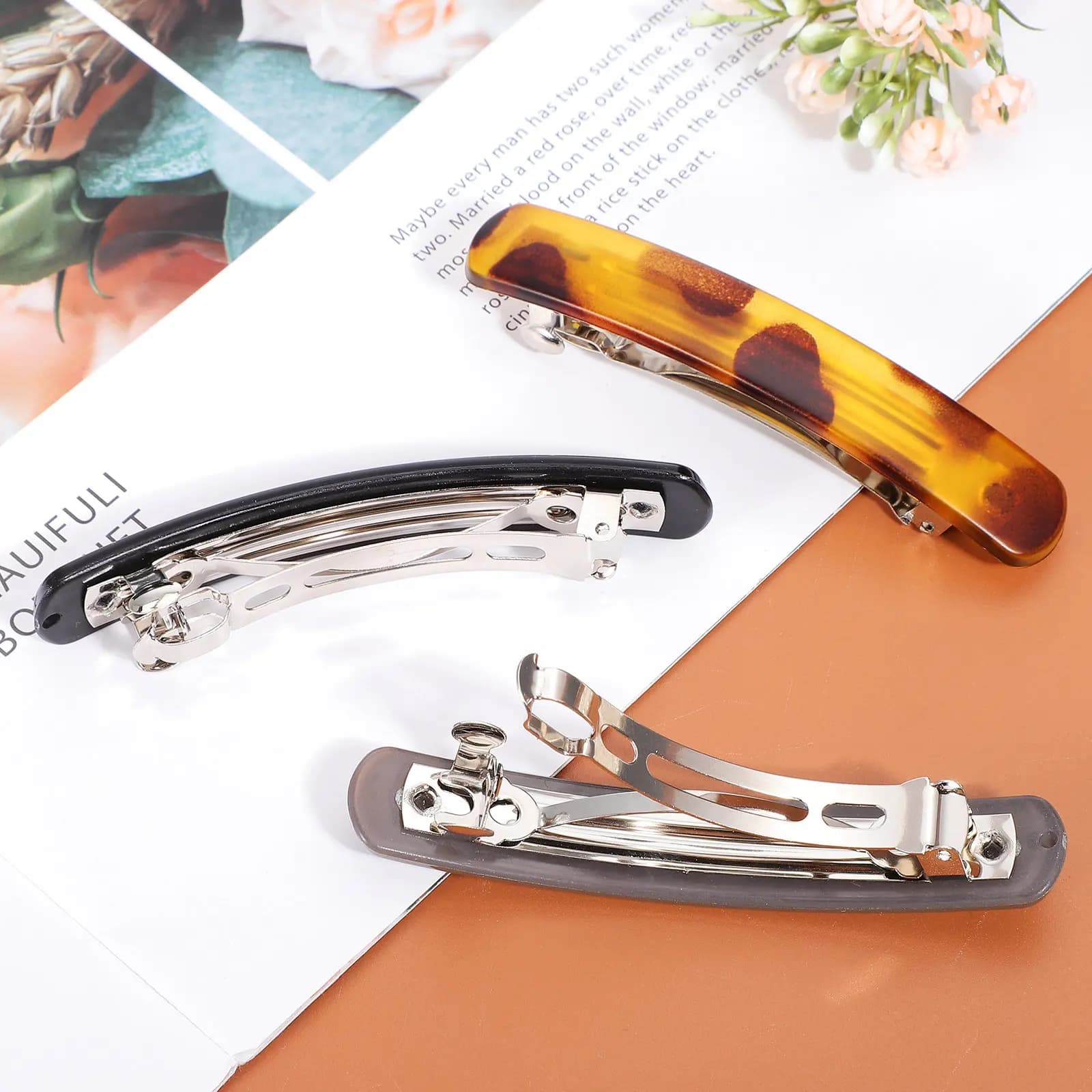 3Pcs Fashion Hair Snap Barrettes Resin Metal Clips Trendy Side Clips for Hair Styling Women Tools Women Headdress