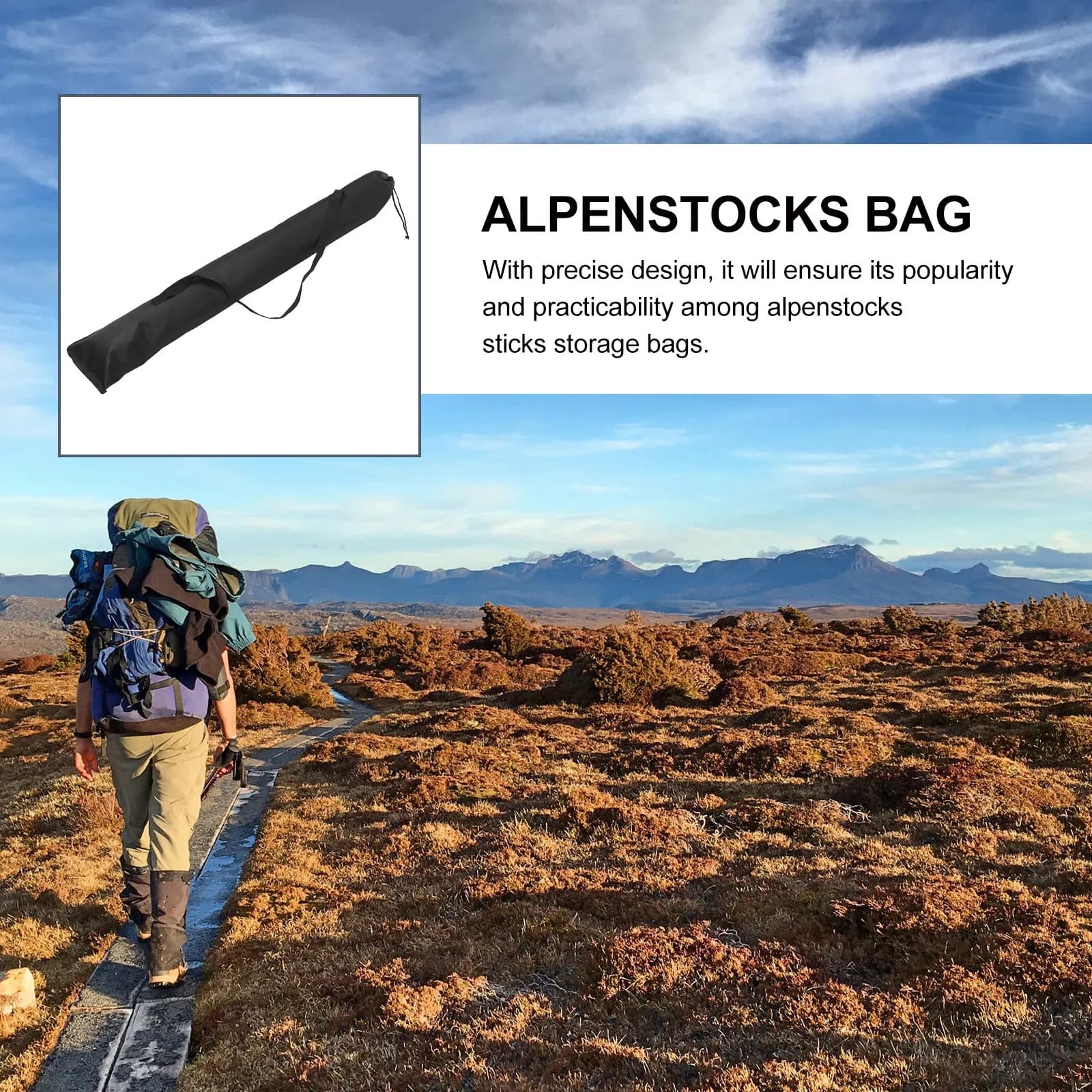 Borsa Impermeabile per Bastoncini da Trekking con Cinghia Regolabile e Tasca con Cordoncino