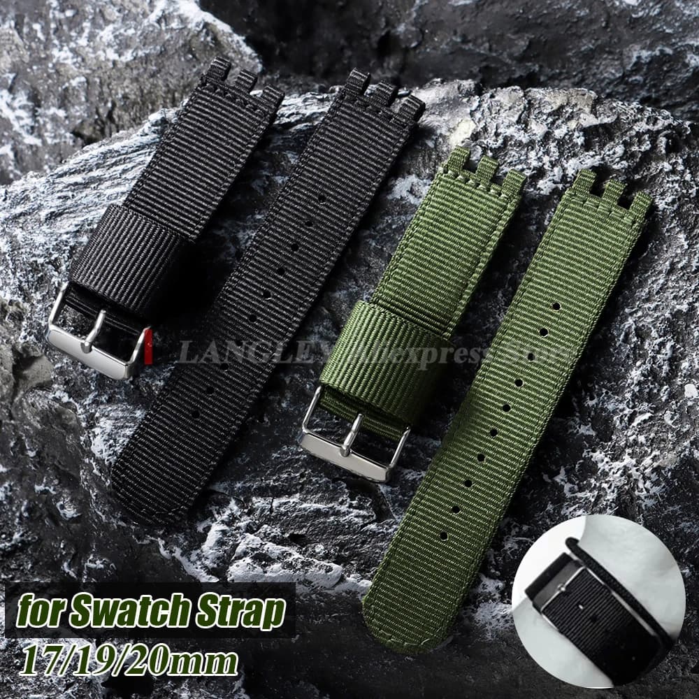 17mm 19mm 20mm cinturino in nylon tessuto per orologio Swatch cinturino in tessuto di ricambio donna uomo verde nero accessori per orologi sportivi