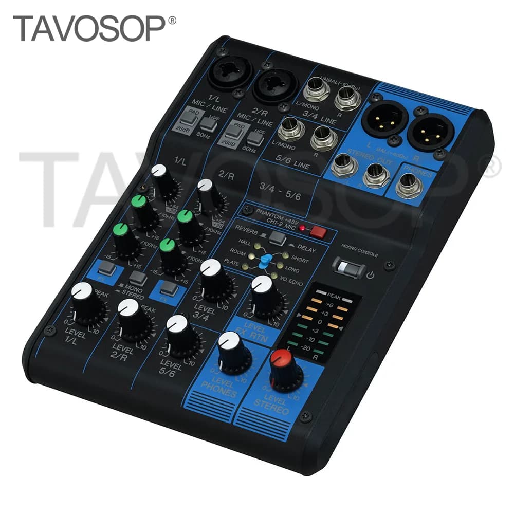 Professional 6 channel Audio Mixer DJ Sound Console with 48V 10-Input Stereo MG06X mixer for Microphone MP3 PC Recording Karaoke