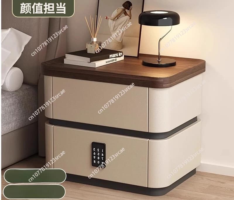 Comodino Smart in Legno Massello Semplice e Moderno, Lusso Leggero, con Blocco Password, per Camera da Letto