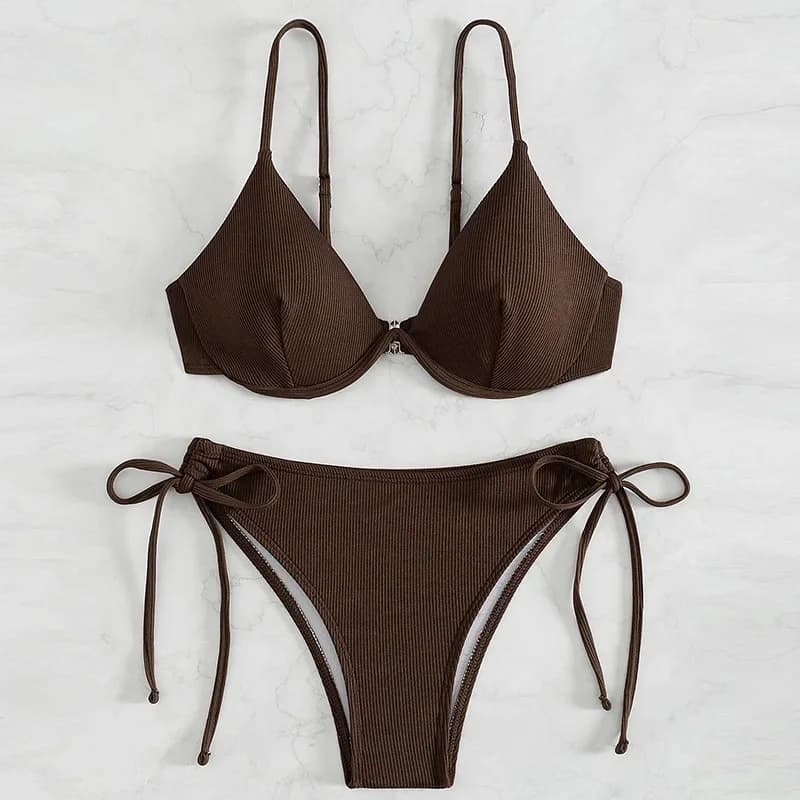 Costume da bagno bikini a triangolo tinta unita da donna, sexy, stile diviso, papillon, set da 2 pezzi, morbido e confortevole