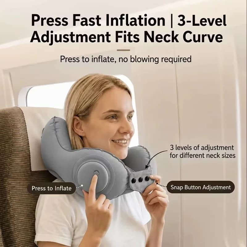 Crown Inflatable U-Shaped Travel Pillow Portable Neck Support Quick Inflation Soft Velvet Ergonomic For Airplane Train Car Nap