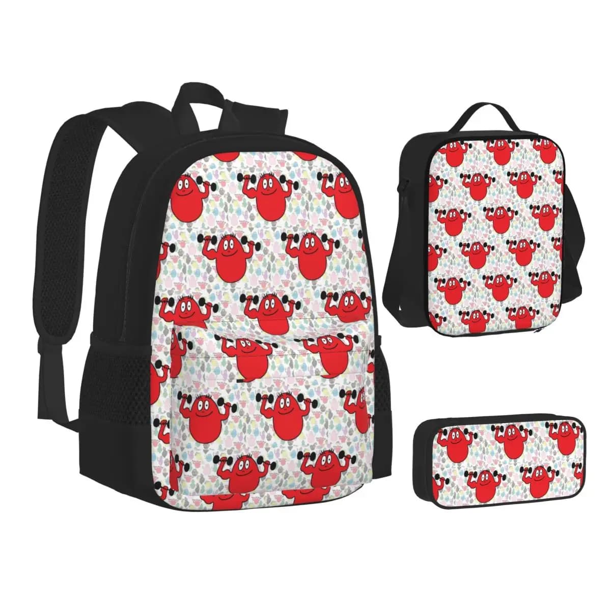 Barba Red Boy Les Barbapapa Family Backpacks Students Bookbag School Bags Children Rucksack Lunch Bag Pen Bag Three-Piece Set