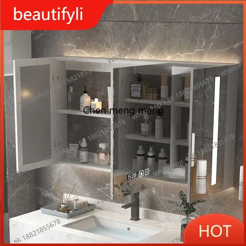 Mobile bagno D80 bianco da parete con specchio, mobiletto stretto con cassetti per bagno, arredamento casa e hotel