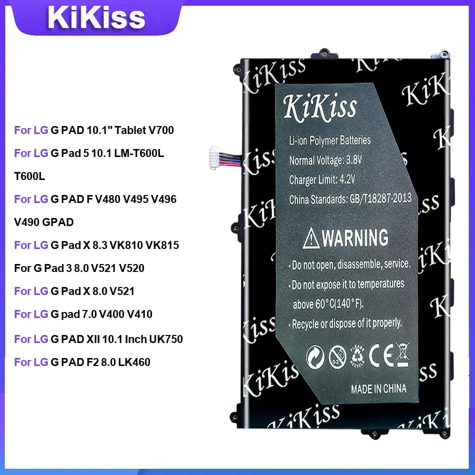 Batteria per Tablet LG G PAD 10.1" V700, Pad 5 10.1 F, V480 X 8.3, VK810 X 8.0, V521 7.0, V400 XII 10.1 Pollici, UK750 F2 8.0, LK460 8.3