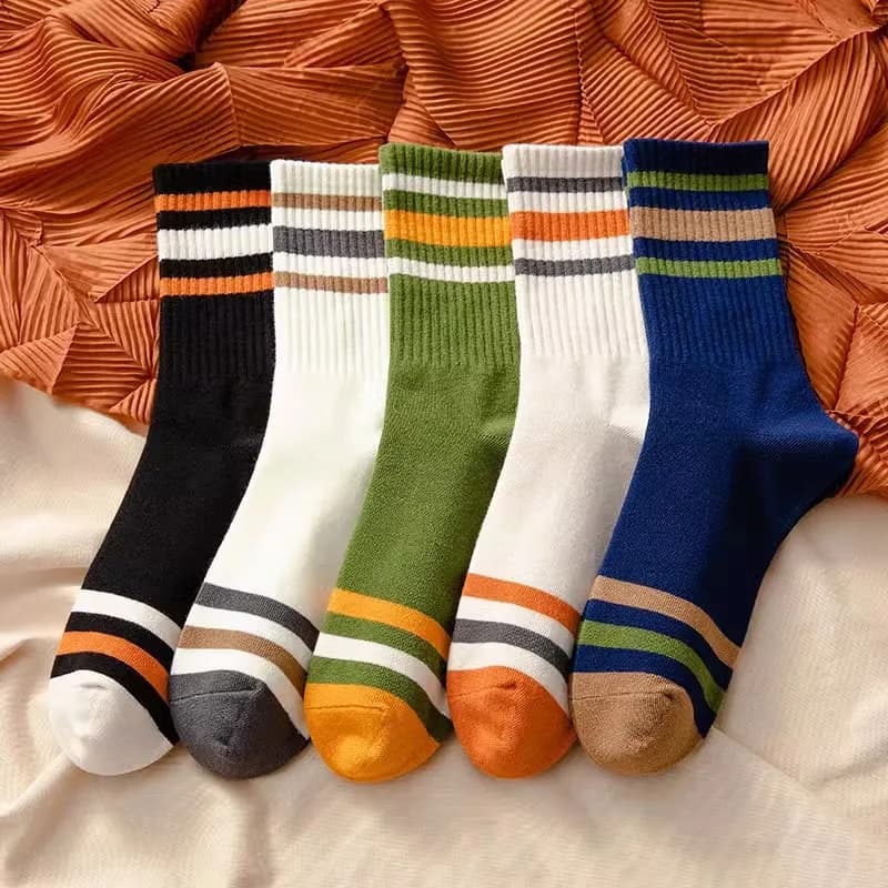 New Medium Striped Socks Solid Color Men's Cotton Socks Anti Scent And sweat absorption Sports casual shoes Harajuku