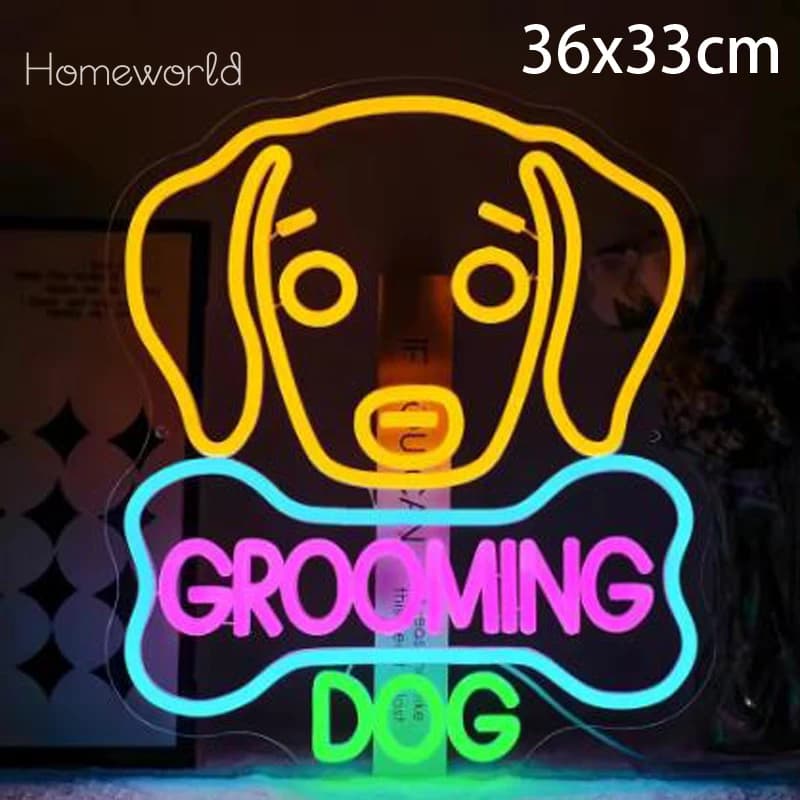 Insegna luminosa al neon a LED per toelettatura cani Luminosità regolabile Alimentata tramite USB utilizzata per il negozio di toelettatura di animali Regalo ideale per gli amanti degli animali domestici