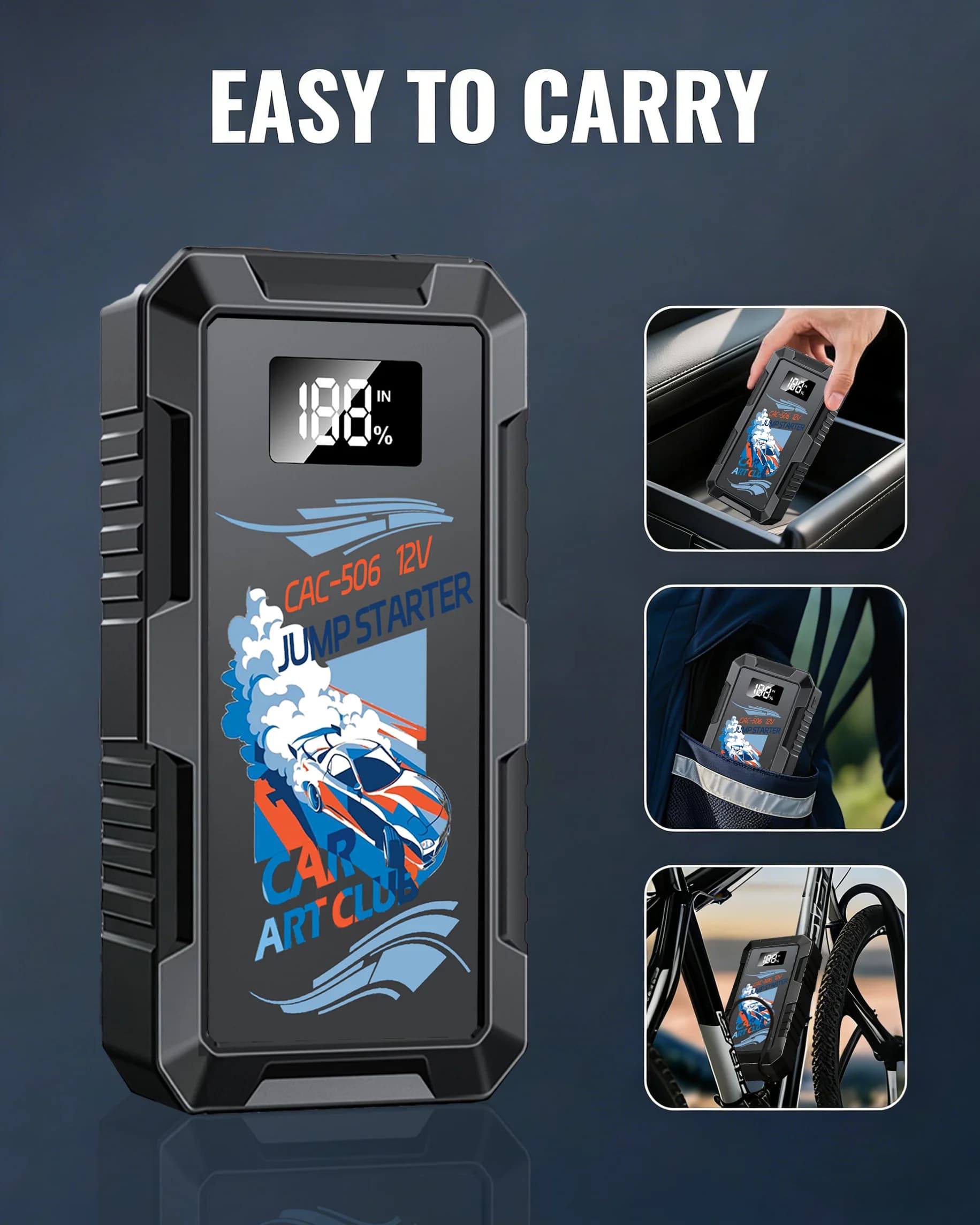 CAR ART CLUB 6000A Portable Jump Starter, 12V Battery Booster, Emergency Power for 9L Gas 7L Diesel Engine SUV Truck