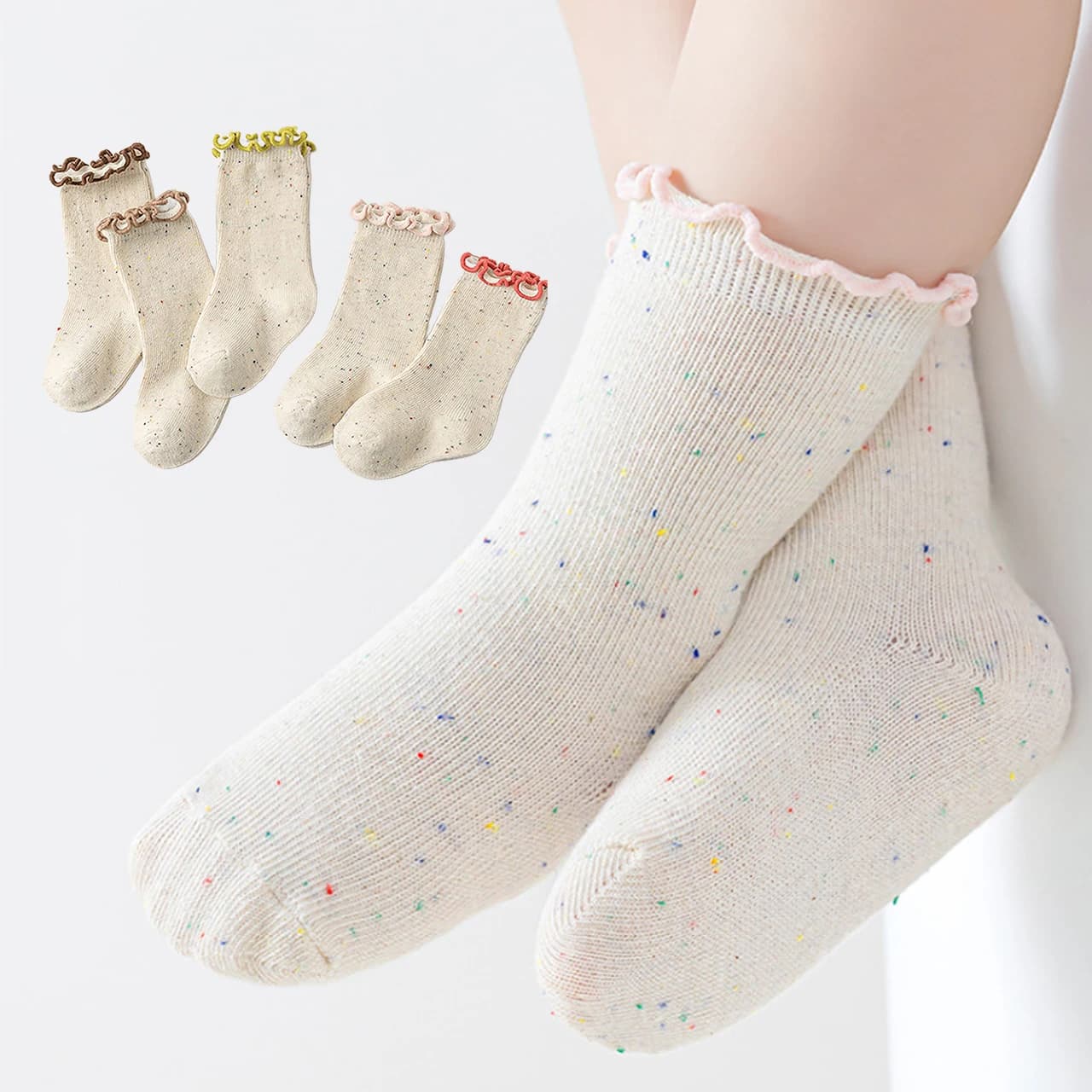 Lace Ruffle Baby Girl Socks Sweat Absorbing Breathable Kids Cotton Sock Colourful Polka-dot Mid-calf Socks 0-3Y Toddler Footwear