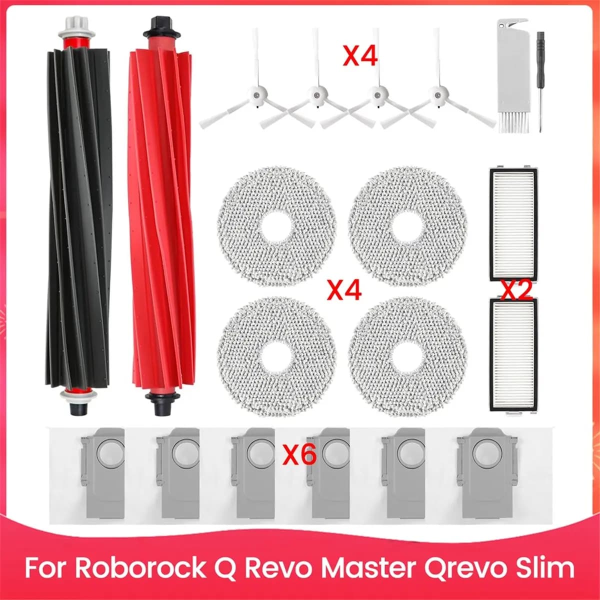 Kit Accessori A56T per Roborock Q Revo Master, Qrevo Slim Robot Aspirapolvere: Spazzola Principale, Spazzole Laterali, Filtri HEPA, Panni per Mocio, Sacchetti Raccogli Polvere